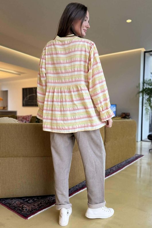 Hallie Stripe Cotton Smock Blouse E /16=